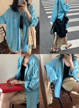 MMCC 苎麻衬衫 遮肉不挑身材 女夏薄款宽松显瘦高涧石蓝慵懒随性