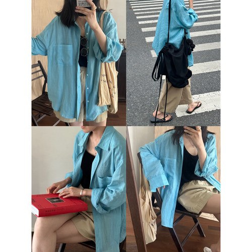 MMCC 苎麻衬衫 遮肉不挑身材 女夏薄款宽松显瘦高涧石蓝慵懒随性