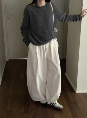 MMCC两款面料 慵懒风休闲百搭设计感门襟多纽扣阔腿裤气球裤裤子