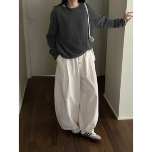 裤 MMCC两款 气球裤 慵懒风休闲百搭设计感门襟多纽扣阔腿裤 子 面料