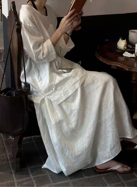 MMCC【正反倒褶】亚麻半裙女 白色松紧腰里布防透 不缩水设计师款