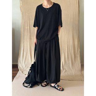 男女同款 设计师立体剪裁神裤 松紧腰 黑色山本风阔腿裤 MMCC无性别