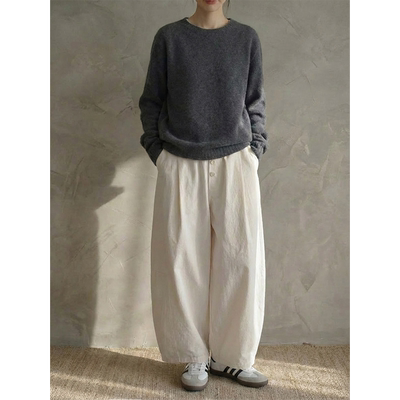 MMCC两款面料 慵懒风休闲百搭设计感门襟多纽扣阔腿裤气球裤裤子