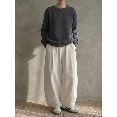 MMCC两款面料 慵懒风休闲百搭设计感门襟多纽扣阔腿裤气球裤裤子