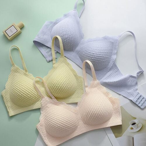 无痕泡泡蕾丝内衣女 夏季薄款乳胶美背聚拢收副乳无钢圈文胸罩