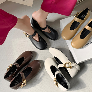 ZHUERGESW法式小众设计圆头浅口单鞋女春2025新款英伦风玛丽珍鞋