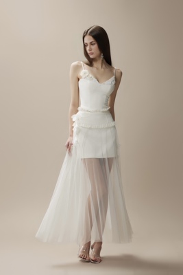 Fa sogno珐颂官方授权白茶花影纱梦黑白色吊带长裙修身高级套装