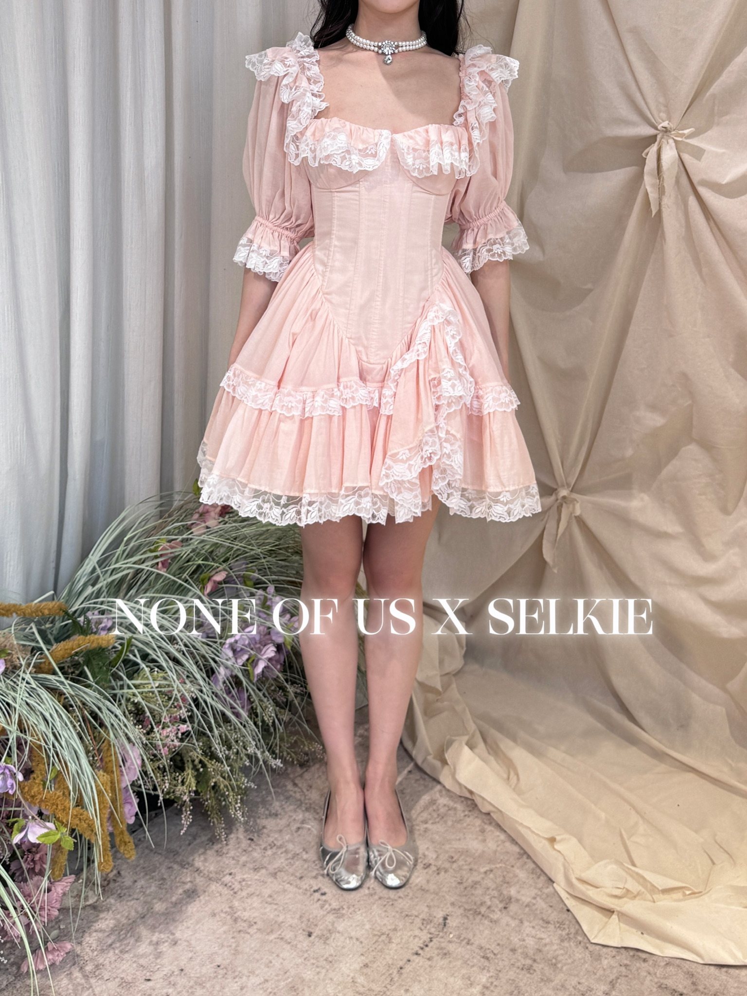 【Selkie官方授权】肉粉色2号蕾丝花边迷你连衣裙noneofus