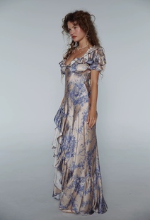 【Selkie官方授权】秋上新|海莲娜印花及踝真丝连衣裙noenofus