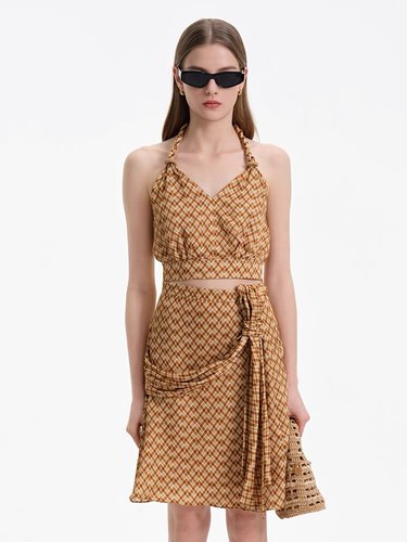 ROCHAROMA套装几何印花绑带上衣飘带半裙2025春季新款noneofus