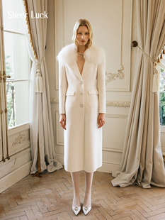 羊毛大衣外套 Nata可拆卸滩羊毛毛领钻扣修身 Sheer Luck