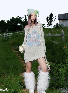 Mangata 蕾丝拼接小羊印花女小众甜辣上衣