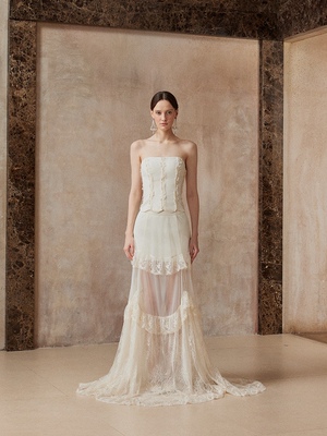 Fa sogno珐颂原创柔弦枝影白色胸衣白色薄纱花边半裙长裙