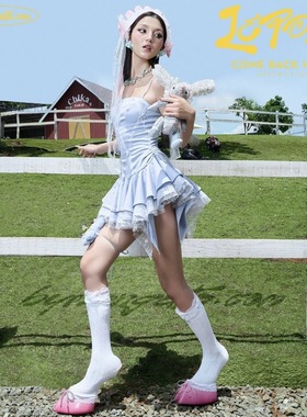 Mangata 少女感抹胸荷叶边网纱拼接吊带A字裙