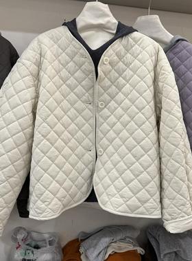 in.11秋冬新款宽松洋气法式圆领轻薄棉衣女针织连帽打底衫两件套