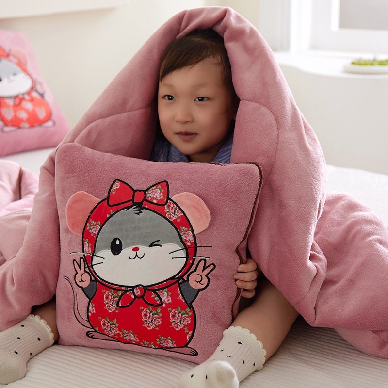 开心鼠加厚牛奶绒贴布绣抱枕被子两用办公室午睡保暖盖毯汽车靠垫,居家布艺,抱枕被,淘宝优惠券,粉丝福利购,淘宝优惠卷