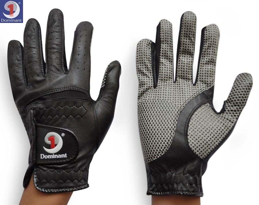 特价正品dominant男士高尔夫手套黑色羊皮手套带防滑粒左右手双手