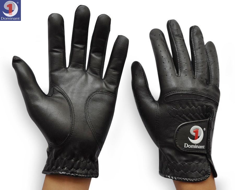 正品Dominant/德美特 男士高尔夫手套 左右手双手 黑色羊皮 加厚