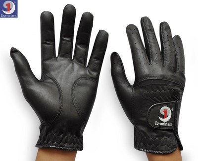 正品Dominant/德美特 男士高尔夫手套 左右手双手 黑色羊皮 加厚
