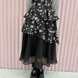 优爱萝莉塔RJ蕾丝半身裙不规则腰带装饰百搭侧腰扣长款双层