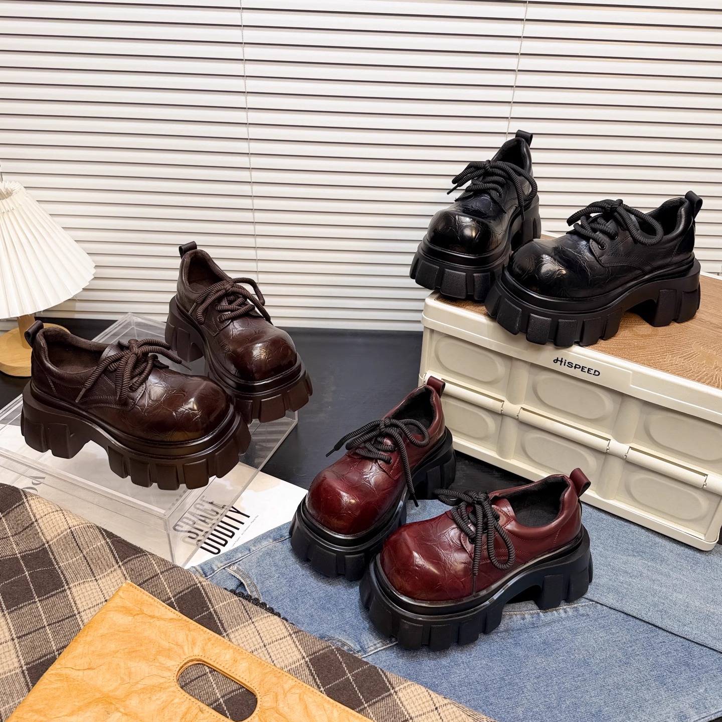 日本OFFCAT7cm松糕厚底真皮大头小皮鞋女休闲高跟系带韩版单鞋潮