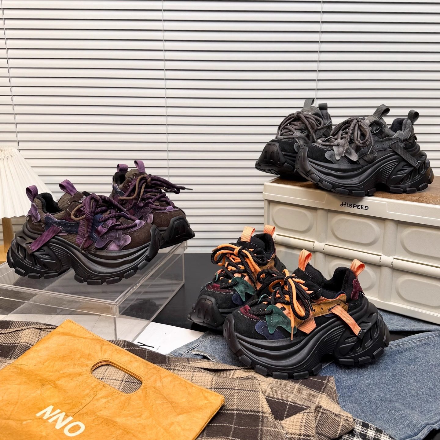 日本OFFCAT磨砂真皮加绒厚底老爹鞋女2025冬季新款百搭休闲运动鞋