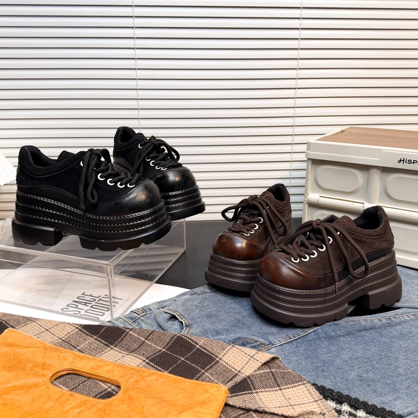 日本OFFCAT真皮松糕厚底磨砂真皮小皮鞋女系带休闲增高百搭单鞋潮