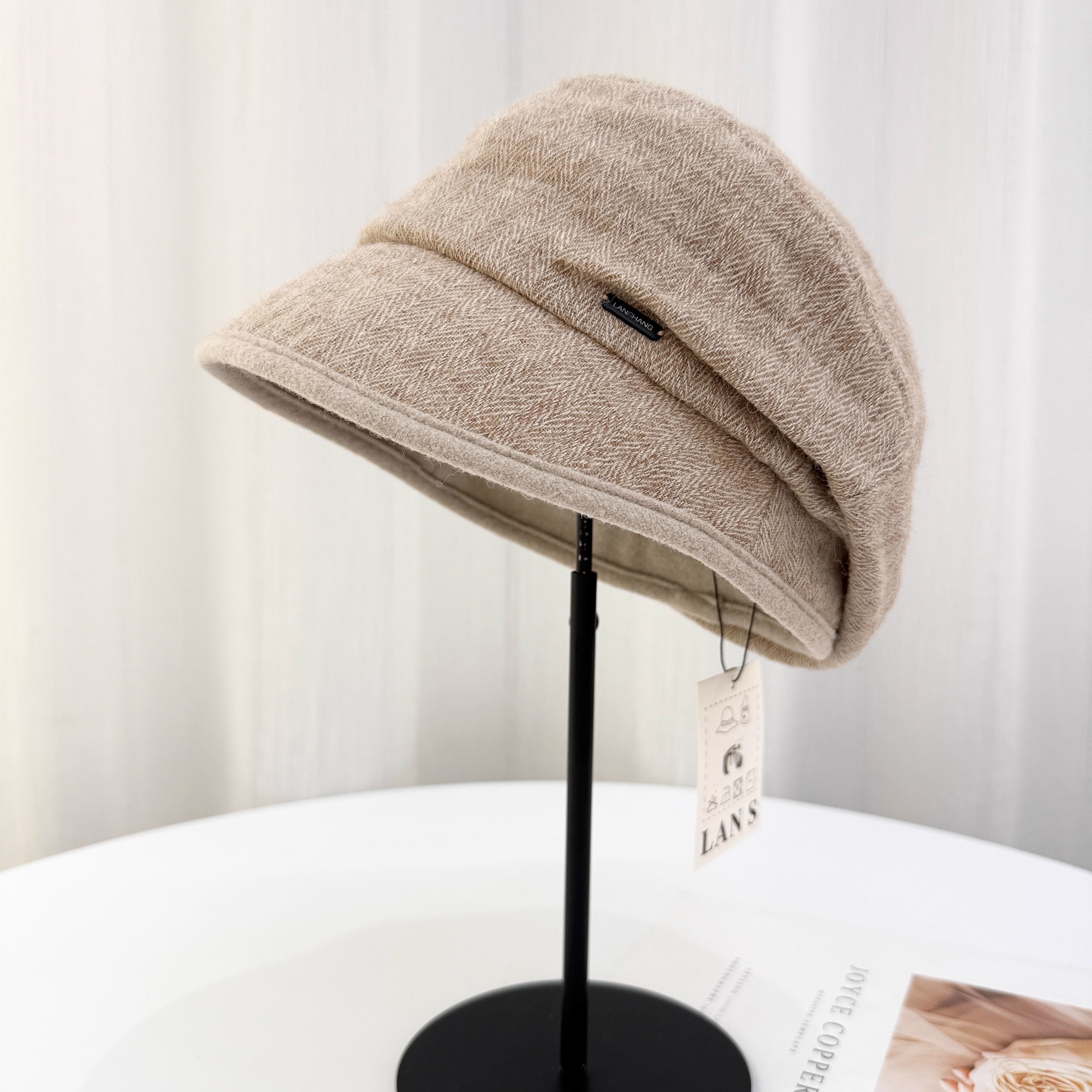 日系秋冬纯色贝雷帽女大头围合适圆脸羊毛帽子宽松保暖名媛盆帽