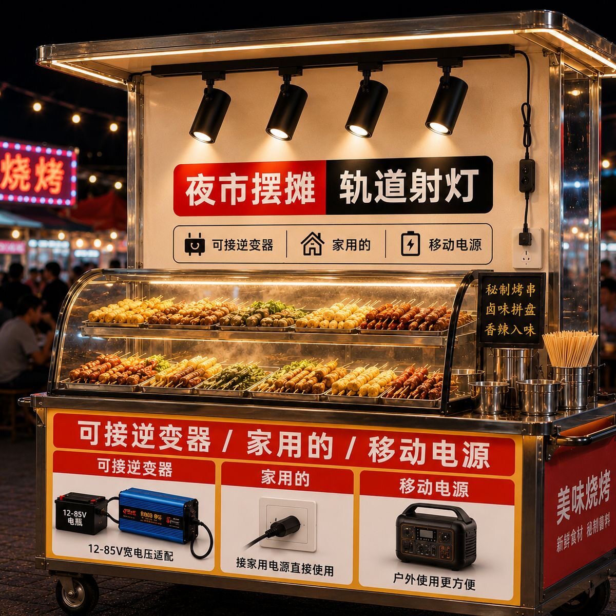 夜市摆摊餐车射灯220V小吃三轮车逆变器专用地摊led暖光轨道射灯