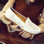 女皮鞋 白色护士凉鞋 平底牛筋底妈妈鞋 镂空透气防滑孕妇鞋 夏季 新款