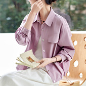 粉紫色衬衫 小个子宽松上衣女士纯棉衬衣 新款 外套女长袖 2026春装