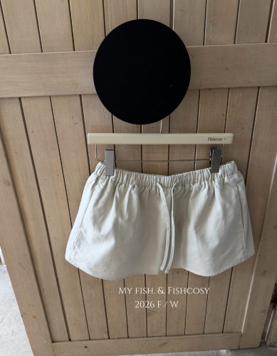 韩国新品泥灰色 洗水柔软牛仔棉 假两件短款 舒适小裙裤 Fishcosy