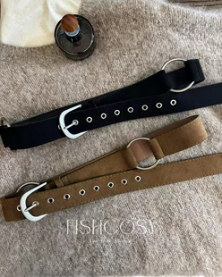 百搭圆环拼接复古铆钉磨砂皮革腰带 韩国2025秋冬新品