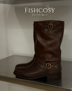 大气百搭里外全皮手工中筒靴