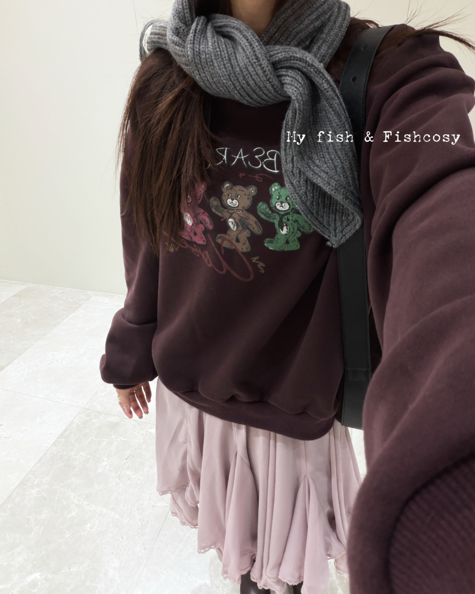 小熊印花加绒卫衣韩国2025秋冬新品