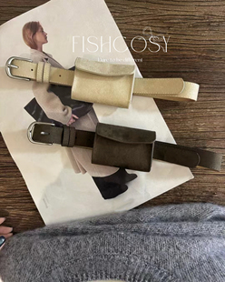 复古磨砂皮带配饰腰包百搭方形翻盖mini凹造型 韩国2025新品
