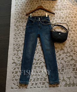 提臀显瘦牛仔小脚裤 加绒保暖 韩国冬季 新品 fish 超高腰 微弹