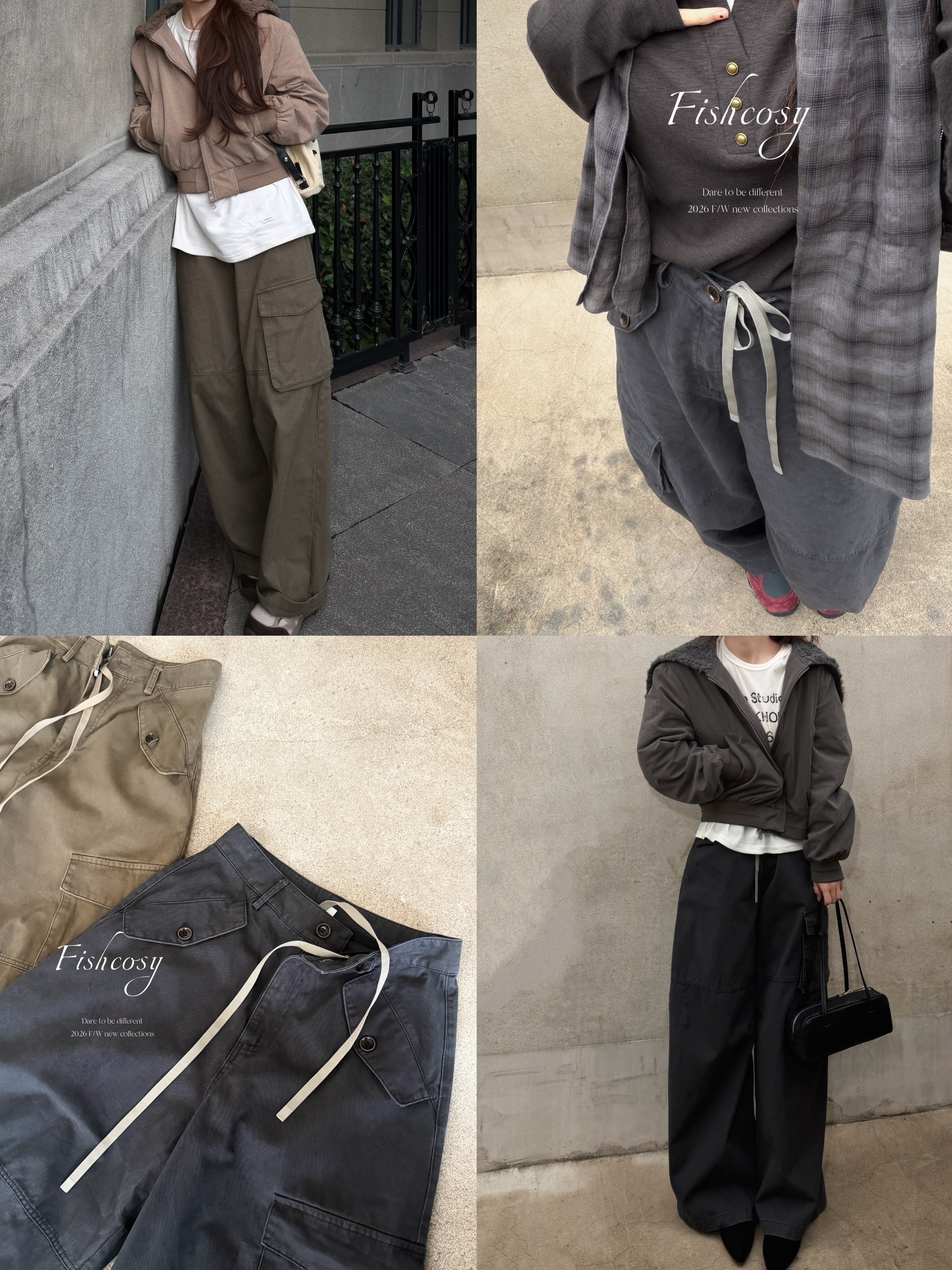 Fishcosy 韩国秋冬 洗水棉工装裤 单侧口袋不对称设计告别沉闷