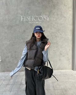 韩国2025冬新品 Fishcosy 休闲立领小马甲 羽绒 夏威夷人鱼 短款