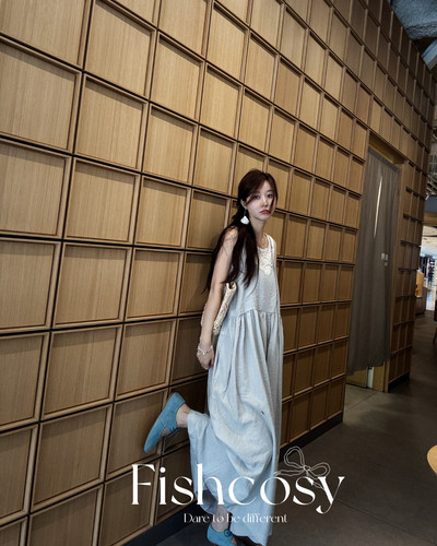 自带慵懒气质！宽松刺绣吊带裙 是我爱的雾霾蓝 夏威夷人鱼