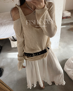 扭转肩带设计背心套装 针织两件套 夏威夷人鱼 实拍图 慵懒稀疏感