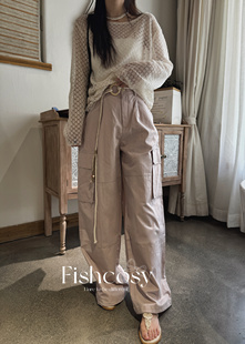 设计师款 草绳腰带装饰工装裤休闲裤  东大门2025夏季新品