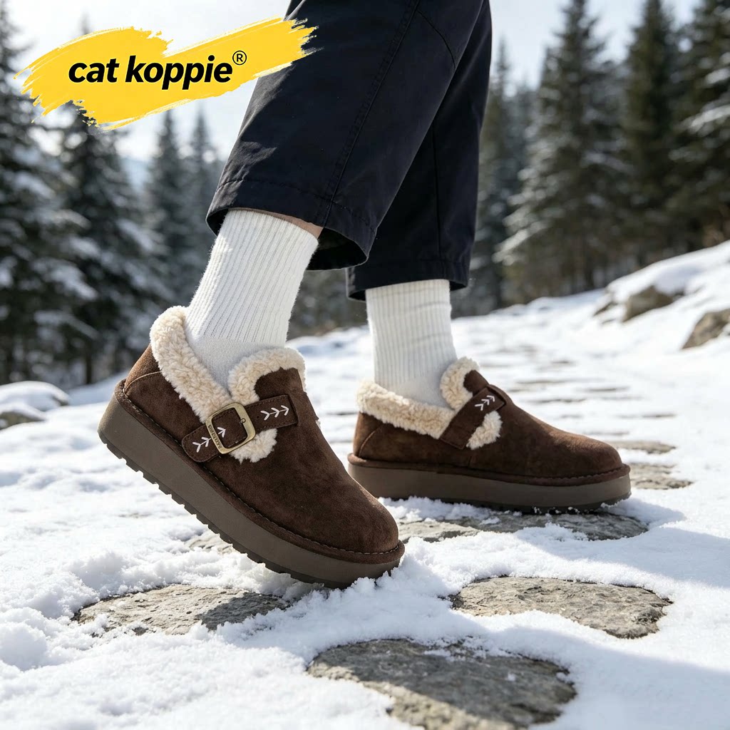 Cat Koppie棕色加绒加厚厚底防滑耐磨勃肯款绒面保暖舒适套脚男鞋