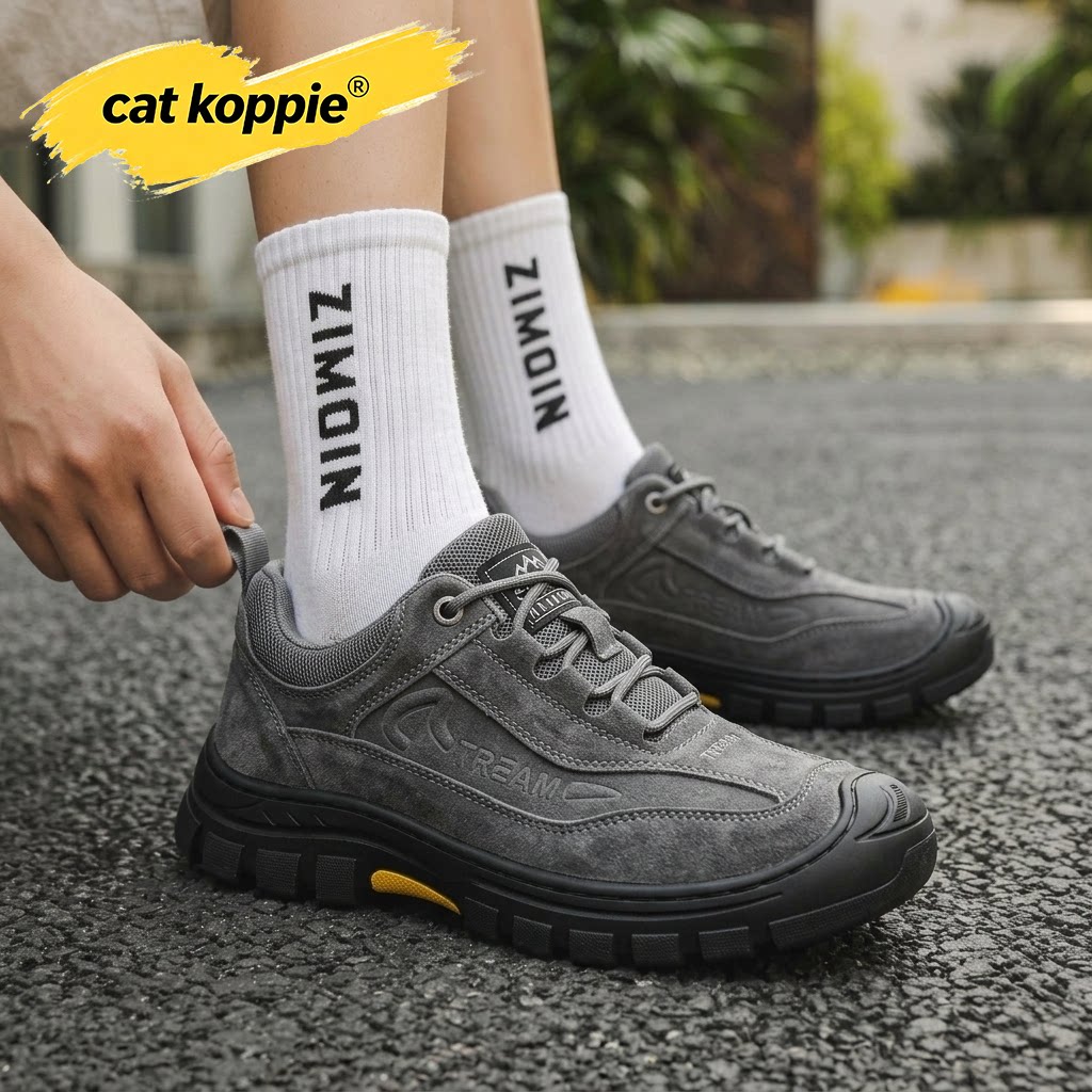 Cat Koppie灰色复古做旧厚底防滑户外工装磨砂面耐磨耐穿低帮男鞋
