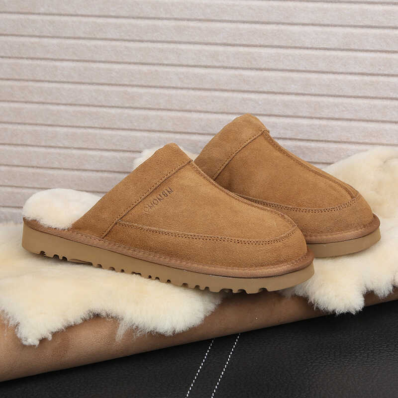 【香港&轻奢】真皮纯羊毛包头拖鞋外穿半托冬款雪地靴男款平跟潮