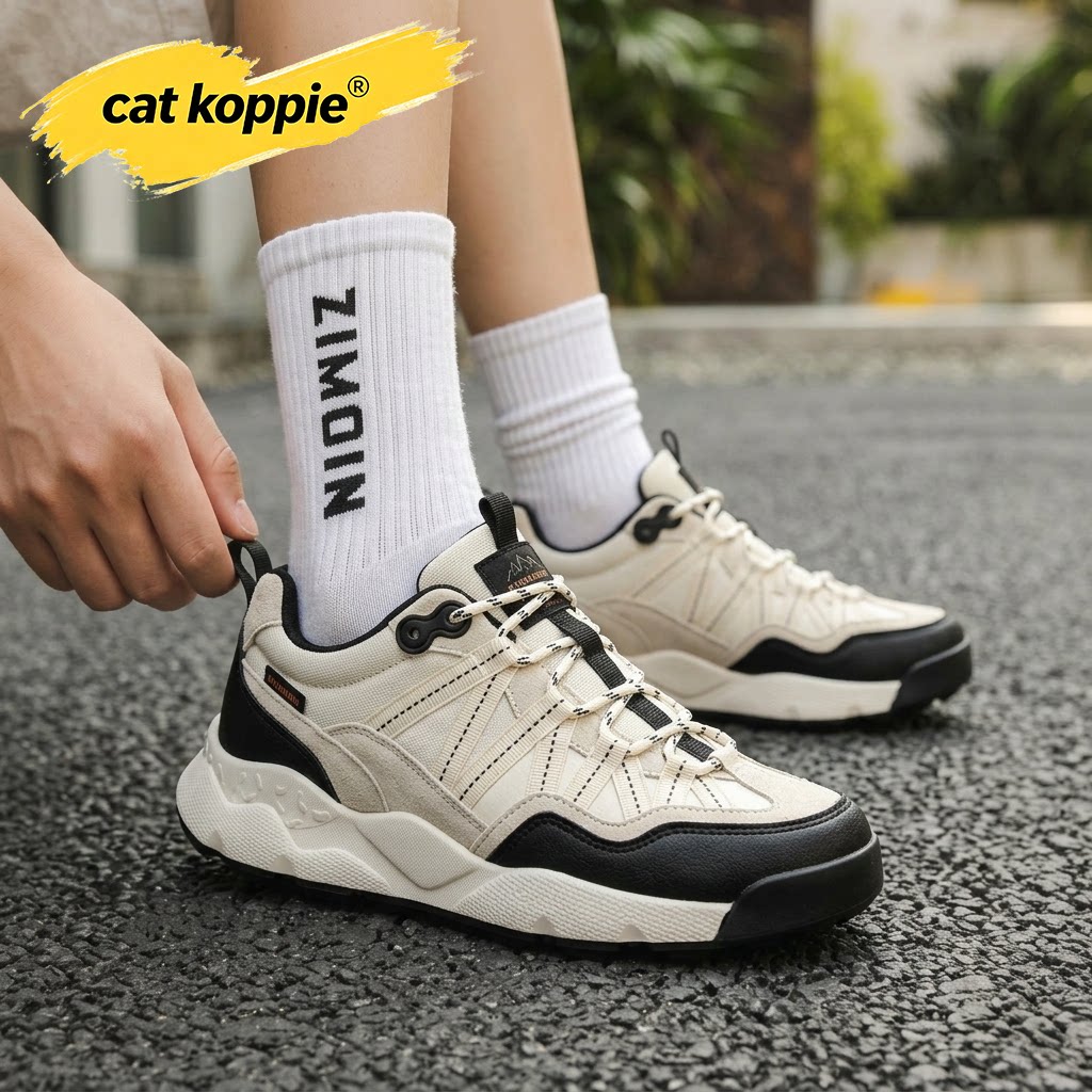 Cat Koppie米黑拼接厚底户外休闲织物防滑耐磨透气低帮男士运动鞋