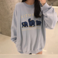 Real shooting autumn 2020 new Korean version of three bears embroidered sweater for women's loose long sleeve versatile top