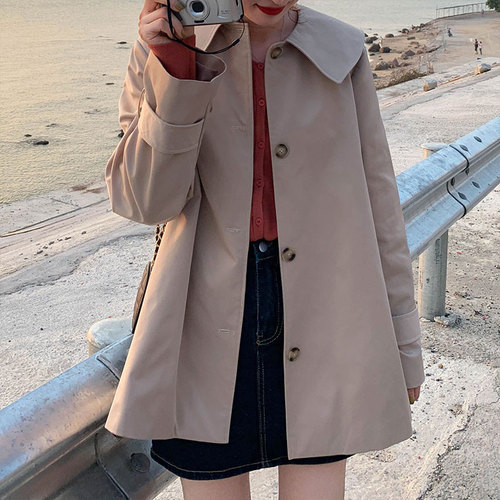 Actual shooting of the new Korean version of the 19th autumn doll collar trench coat