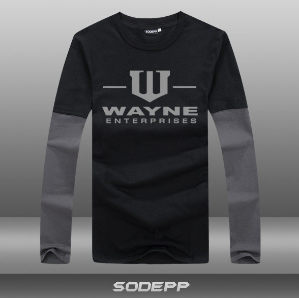 【拼接长袖】蝙蝠侠wayne韦恩企业标志电影全棉撞色t恤衫秋季圆领