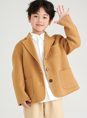 2025秋冬新款儿童双面羊毛大衣短款男童羊绒毛呢外套女童100%羊毛
